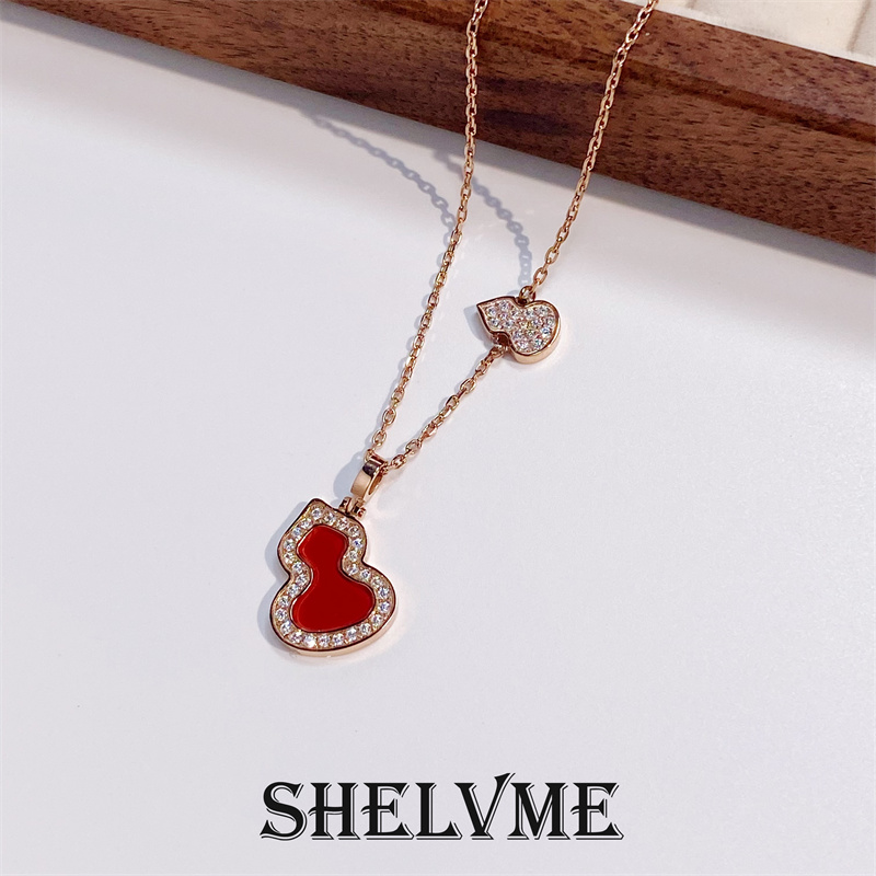 钛钢项链 【SHELVME】时尚轻奢红色葫芦项链贝壳葫芦坠链