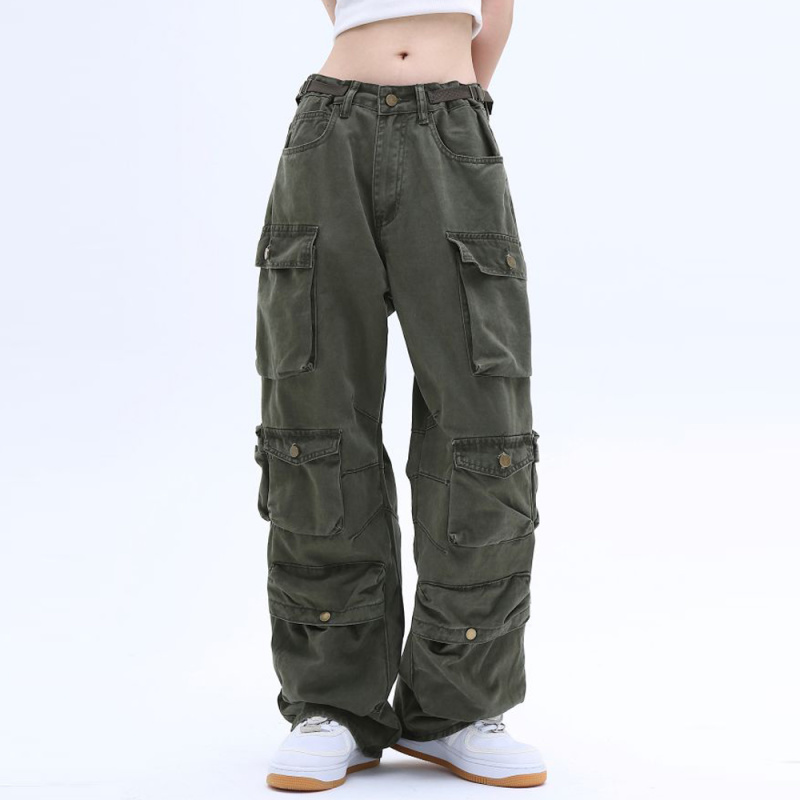 Ajem 美式高街嘻哈hiphop多口袋工装裤男女韩版潮流情侣休闲长裤