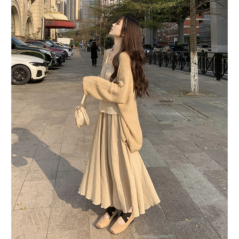 大码女装毛衣时尚洋气吊带上衣长袖开衫穿搭秋装显瘦半身裙秋装