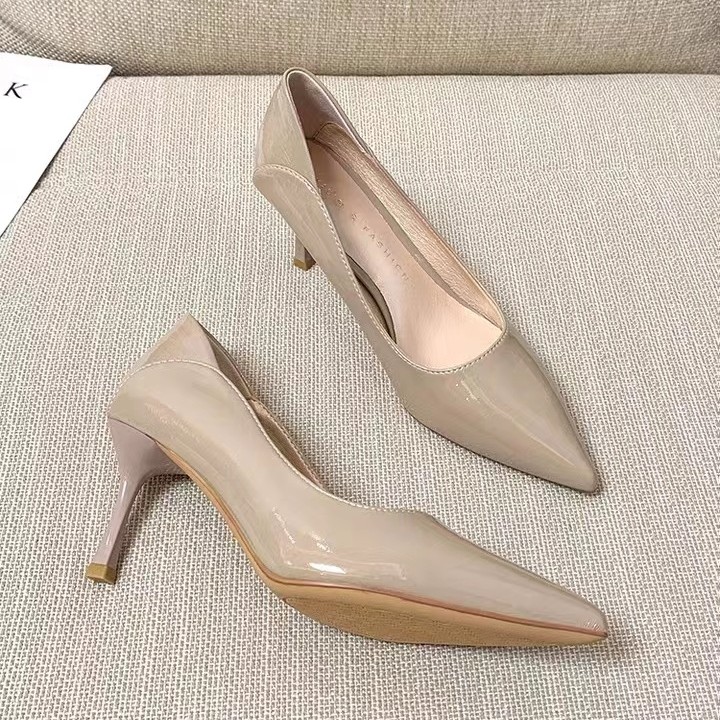 【小贝家】7cm漆皮尖头细跟百搭高跟鞋软皮时尚女鞋276漆皮单鞋