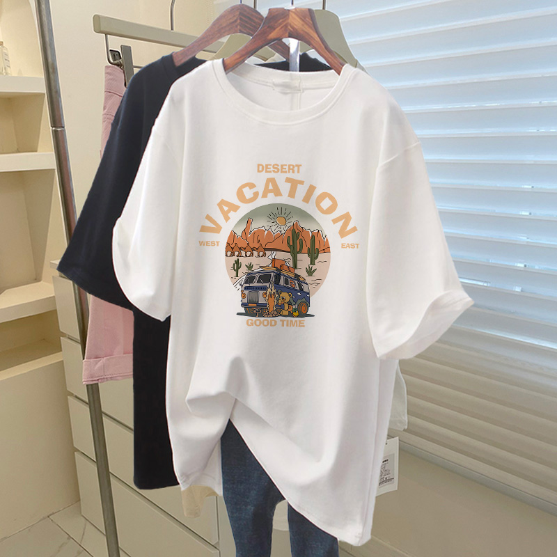 2025短袖t恤女中长款包臂韩版宽松白色上衣夏季网红新款衣服女