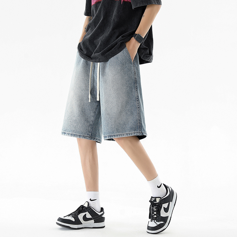 牛仔短裤男夏季潮牌百搭宽松大码男生直筒中裤美式潮流休闲五分裤