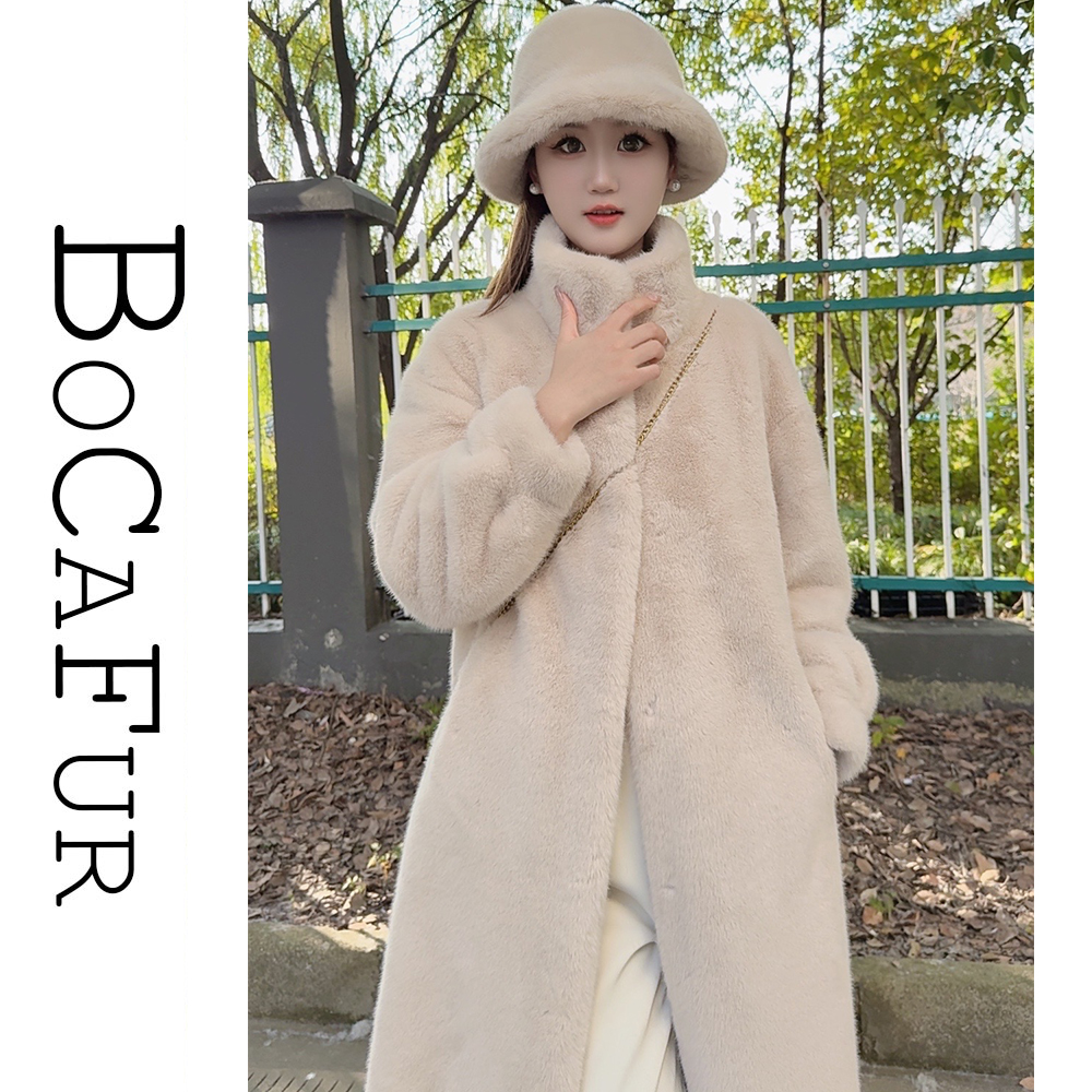 加长款秋冬环保貂绒风衣外套立领保暖氛围感加厚女士宽松气质