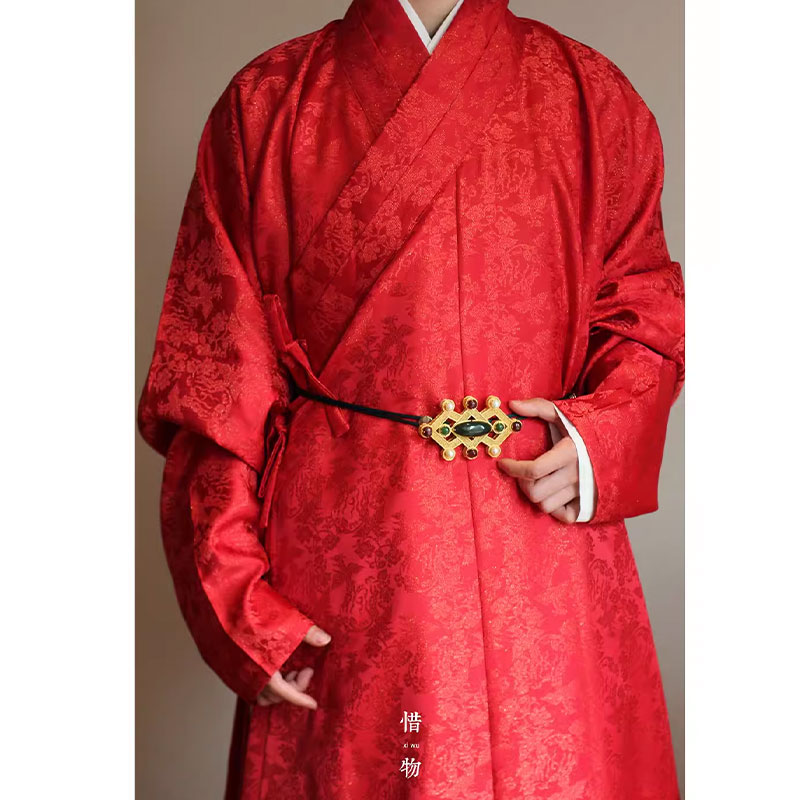 惜物国风 明制汉服婚服敬酒服通金凤穿牡丹明初交领打褶长衫日常