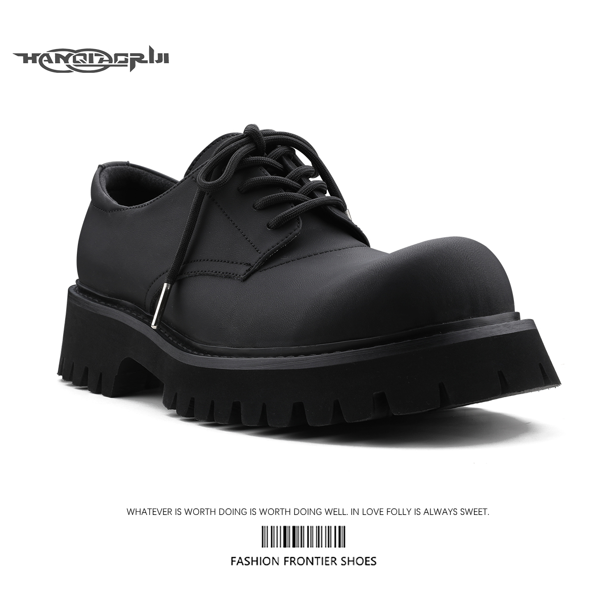 韩桥日记[幽渊系列]增高5cm碳黑德比鞋潮男女米奇鞋休闲皮鞋通勤