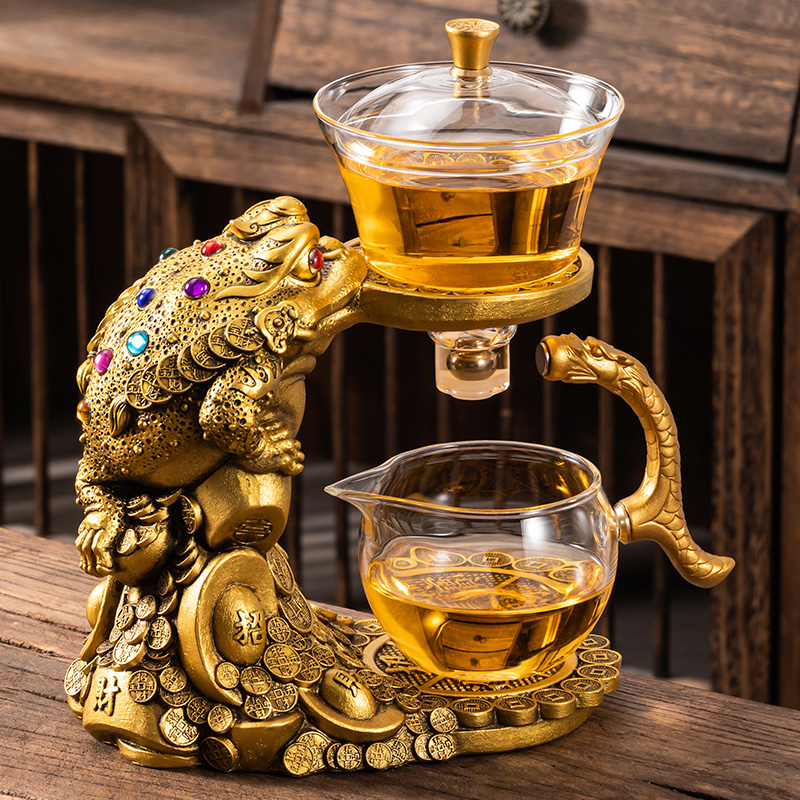 金蟾玻璃透明自动茶具套装小型懒人茶杯家用喝茶功夫茶壶泡茶神器