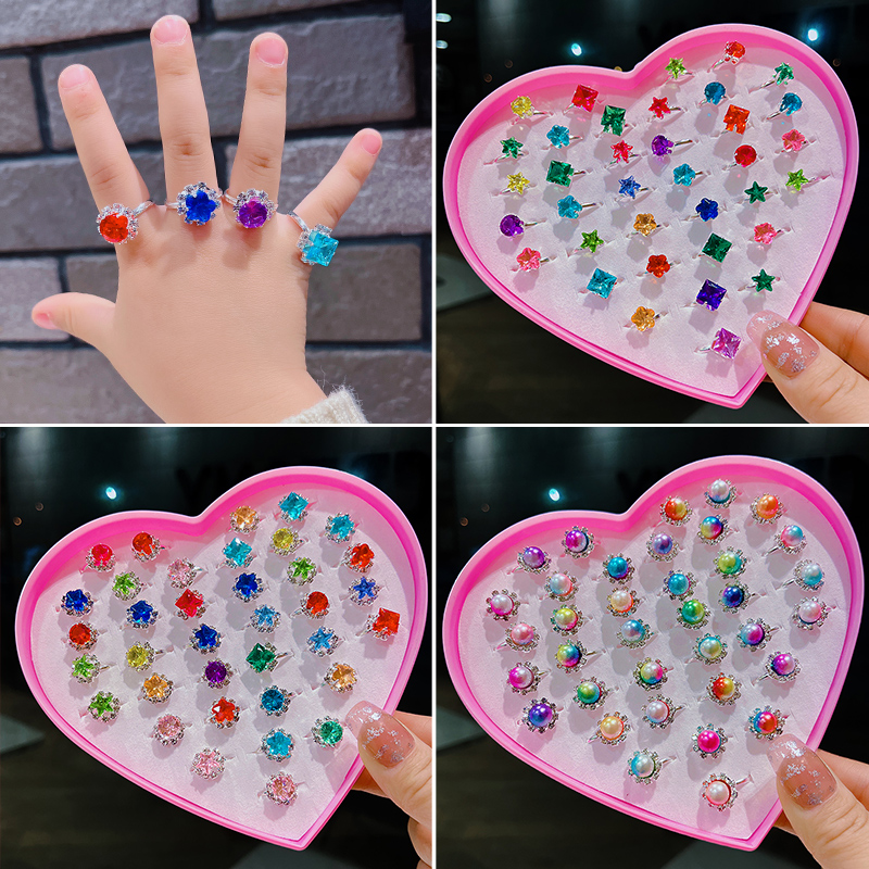 儿童戒指女童水晶宝石小朋友玩具小女孩公主可爱饰品彩钻水钻指环