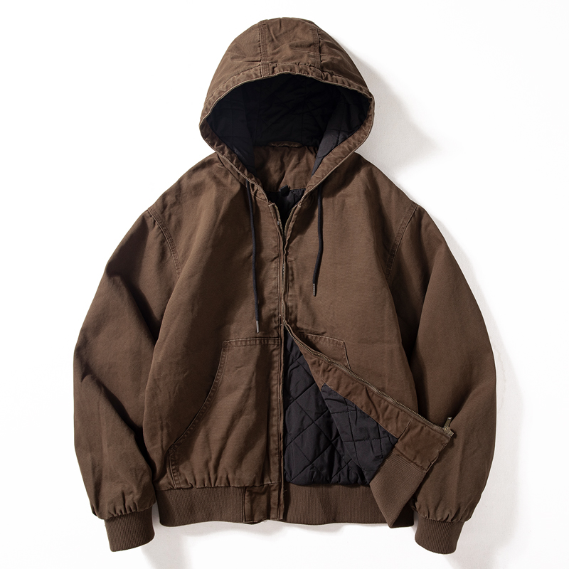 棉衣男款秋冬重磅vintage美式复古外套潮牌J130水洗做旧连帽夹克