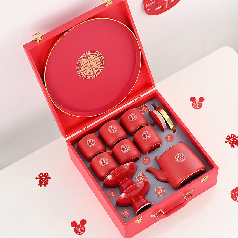 结婚茶具套装陶瓷红色敬茶杯婚嫁送礼中式敬茶壶颜值精美祝福礼物