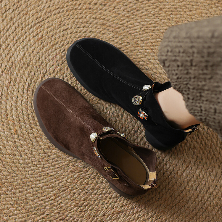 洋气百搭/3cm羊皮复古真皮短靴女英伦风春秋单靴加绒秋冬马丁靴女