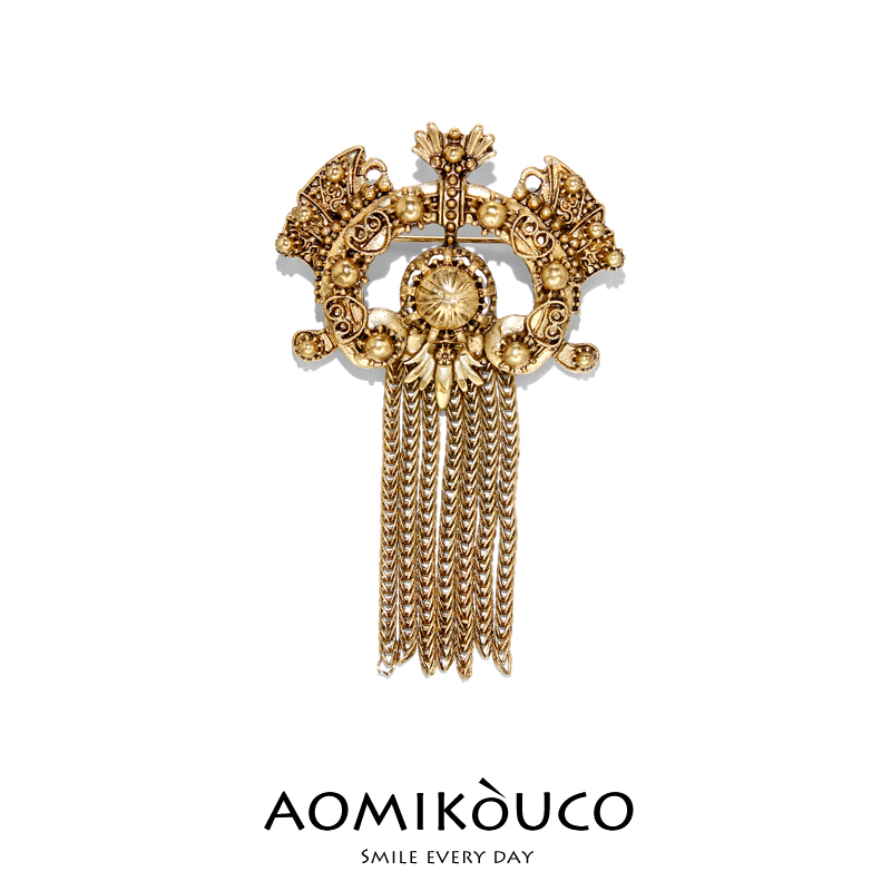 锌合金胸针 欧美复古宫廷流苏别针高档个性小众设计感配饰品#1326