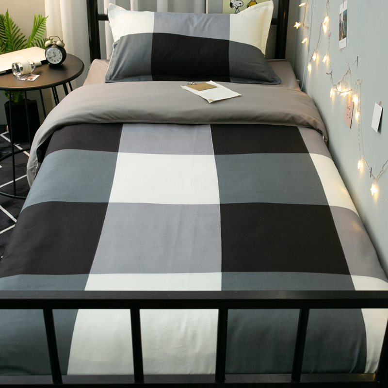 寝室床上三件套男宿舍简约风单人被套大学生1.2m上下铺床单四件套