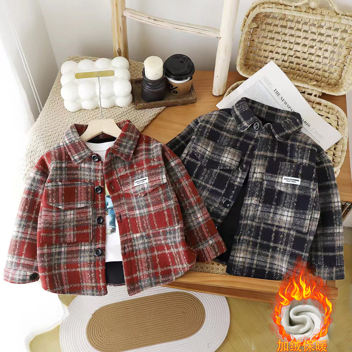 2025春秋薄绒外套衬衫男女宝宝褂子上衣长袖上衣中小童衬衣潮流