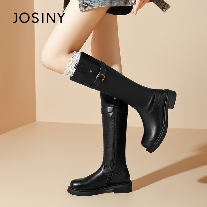 卓诗尼不过膝长靴2025秋冬新款时尚百搭女士外出流行加绒保暖女鞋