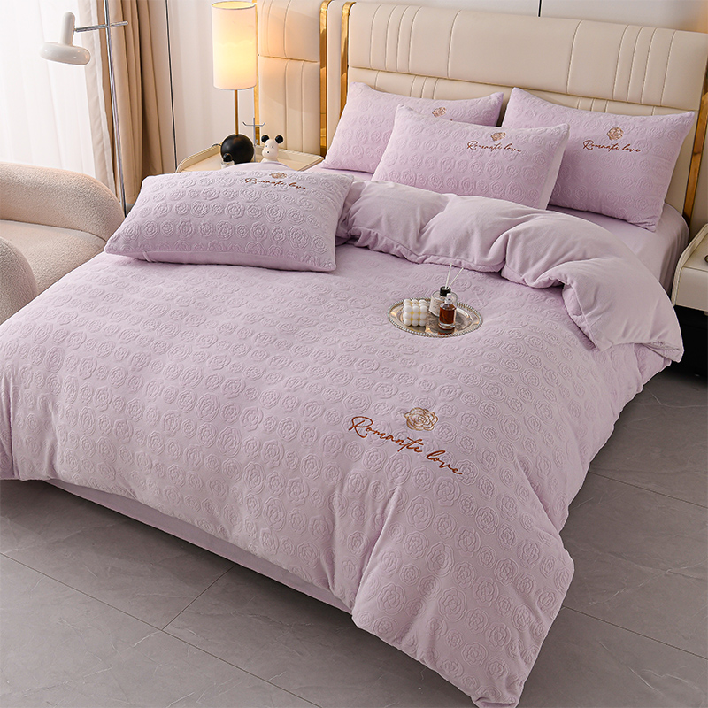 被套新款加绒双面绒刺绣牛奶绒四件套加厚水晶绒毛绒毛绒绒被磨毛