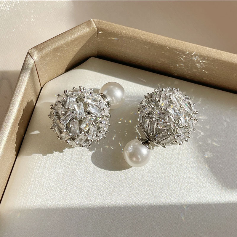 铜合金合成锆石耳饰 欧美爆闪前后戴耳钉轻奢高级感耳环2023新款