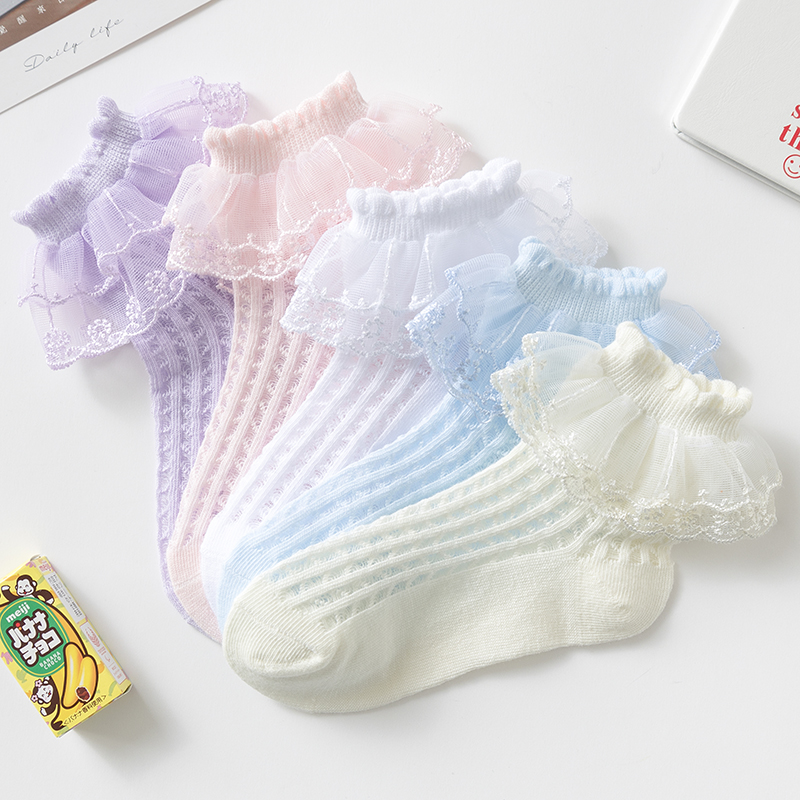 双层蕾丝花边袜女童袜夏薄款春秋白色女孩网眼透气公主棉袜儿童袜