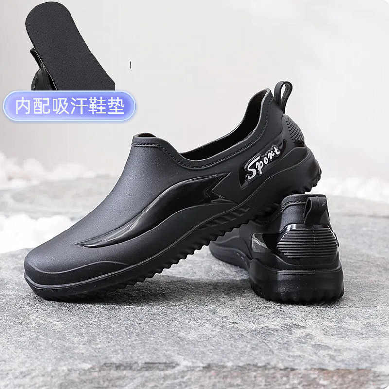 低帮厨师男士雨鞋休闲防水外穿软底加绒保暖胶鞋轻便厨房防滑水鞋