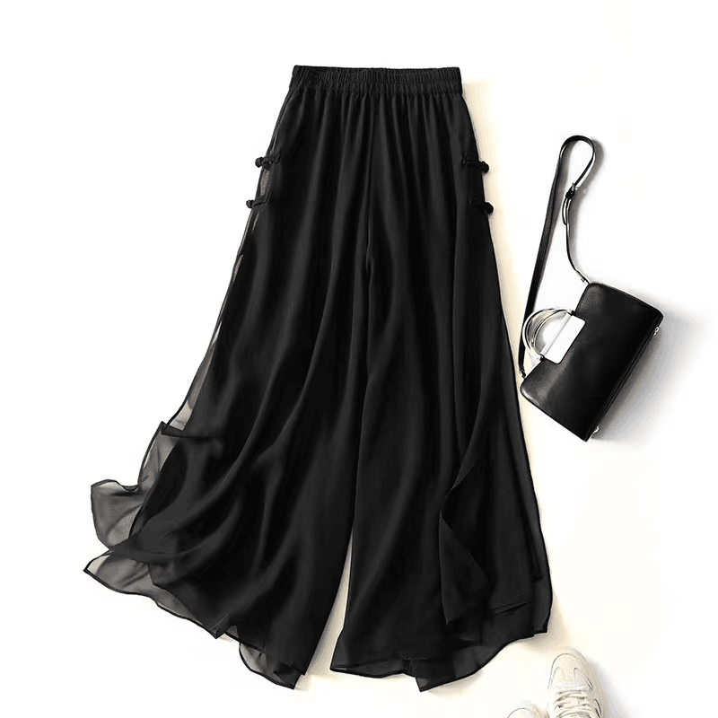 雪纺裤阔腿裤女裤裙2025夏季开叉垂感飘逸休闲裤九分裤高腰裙裤子