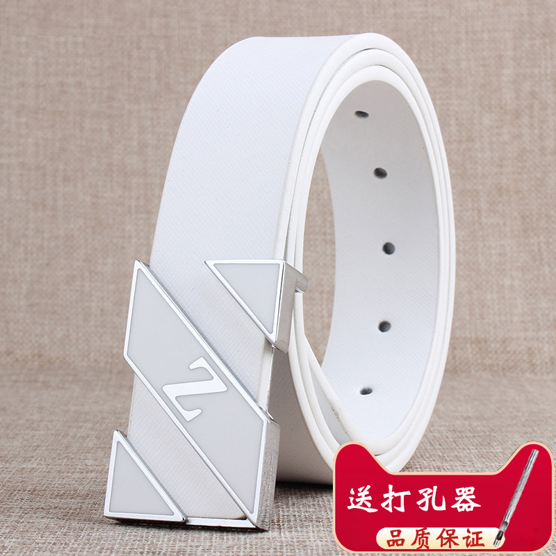皮带男士白色青年韩版发型师潮流休闲学生平滑扣裤腰带年轻人内扣