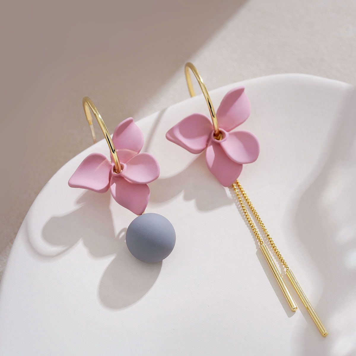 独特设计感粉色百合花耳环茶系超仙长款流苏耳饰小众温柔甜美耳坠