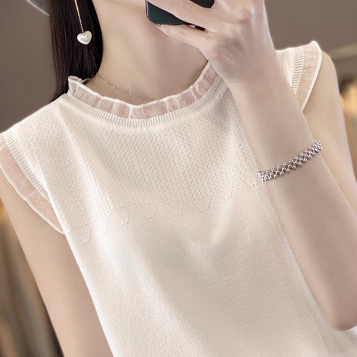 冰丝吊带背心女内搭2025春夏新款女士洋气针织打底衫无袖蕾丝上衣