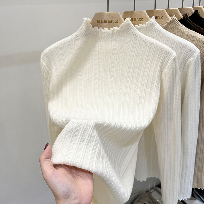 半高领木耳边打底针织衫女毛衣纯色秋冬小众内搭别致修身毛衣内搭