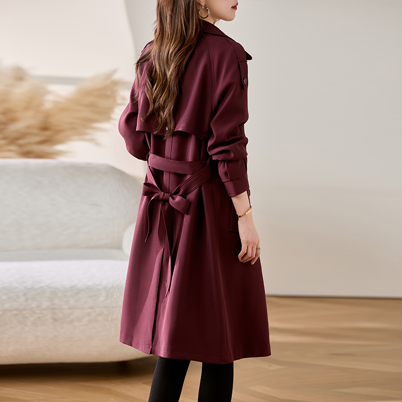 安可拉红风衣女中长款2025春秋新款气质修身中长款英伦风大衣外套