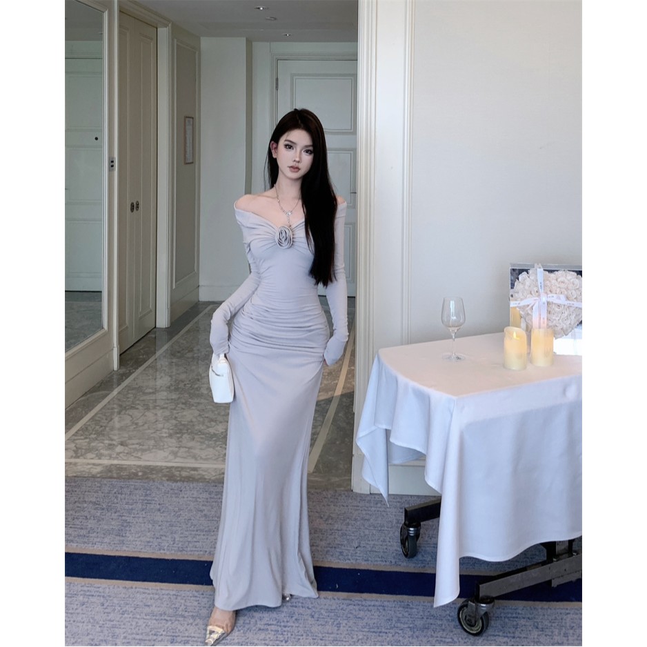 今年流行漂亮裙子法式长袖收腰显瘦遮肚子连衣裙女款春秋气质长裙