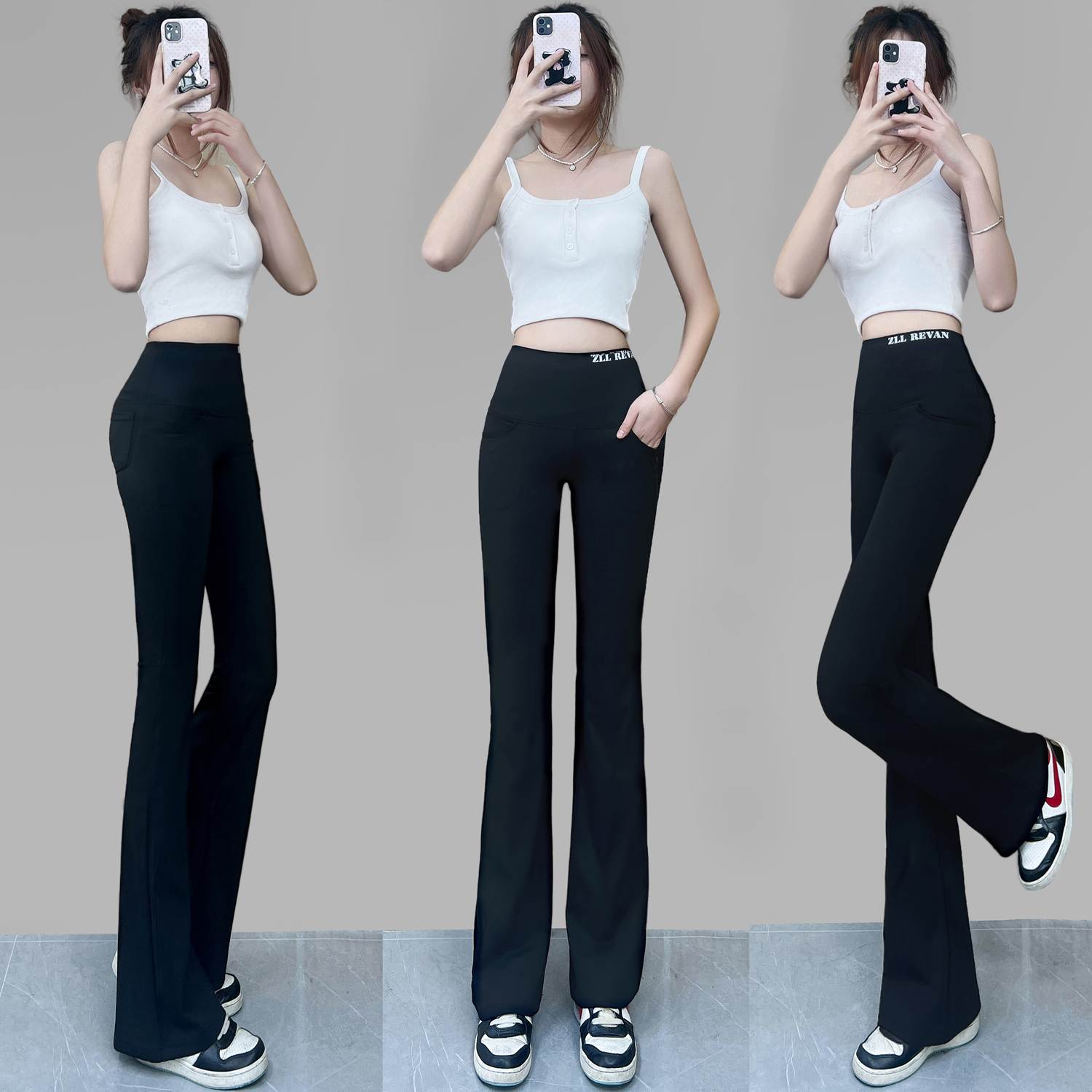 夏季外穿高腰显瘦黑色薄款裤子微喇裤女款爆款新款面膜裤显瘦喇叭