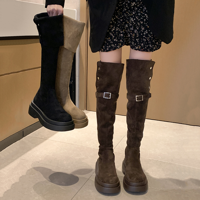 【贾不假】网红长靴女2025年新款ins超火复古洋气厚底炸街瘦瘦靴潮