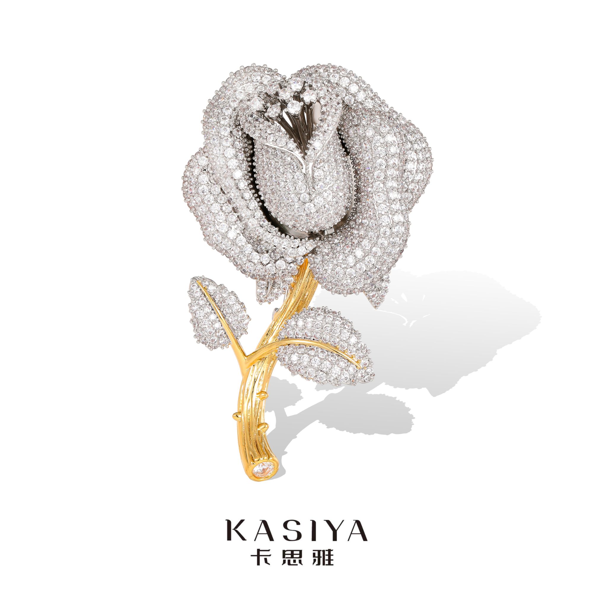 kasiya/卡思雅 铜合金锆石胸针 【真爱玫瑰】冬季玫瑰胸针