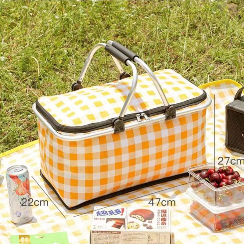 户外手提野餐篮加厚铝膜保温便当袋车载保温箱露营可折叠野餐篮