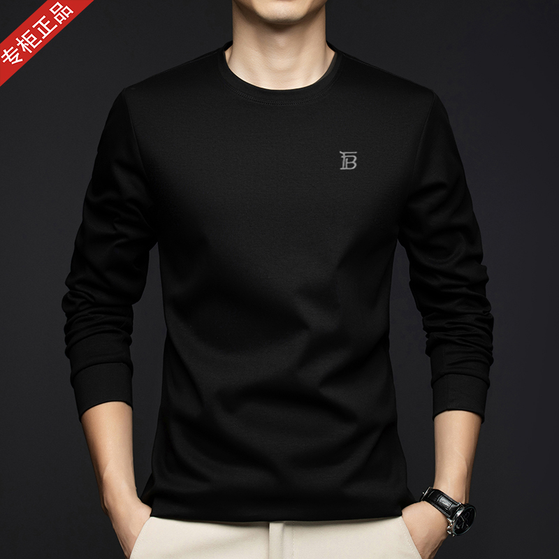 2025春秋季新款英伦长袖T恤男商务休闲潮流纯色圆领纯棉打底上衣