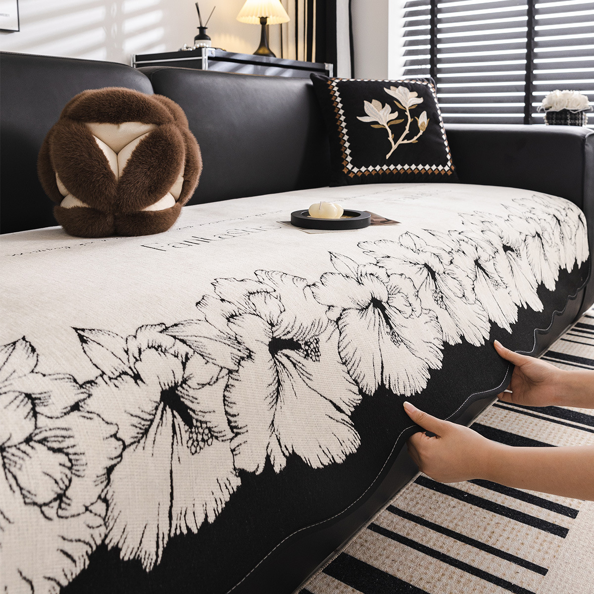 轻奢雪尼尔异形沙发垫2024高级感防滑坐垫四季通用不规则直排盖布