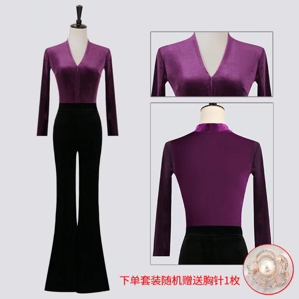 优众  形体服 时尚百搭优雅小V领套装(送胸针)XTS803瑜伽秋冬修身