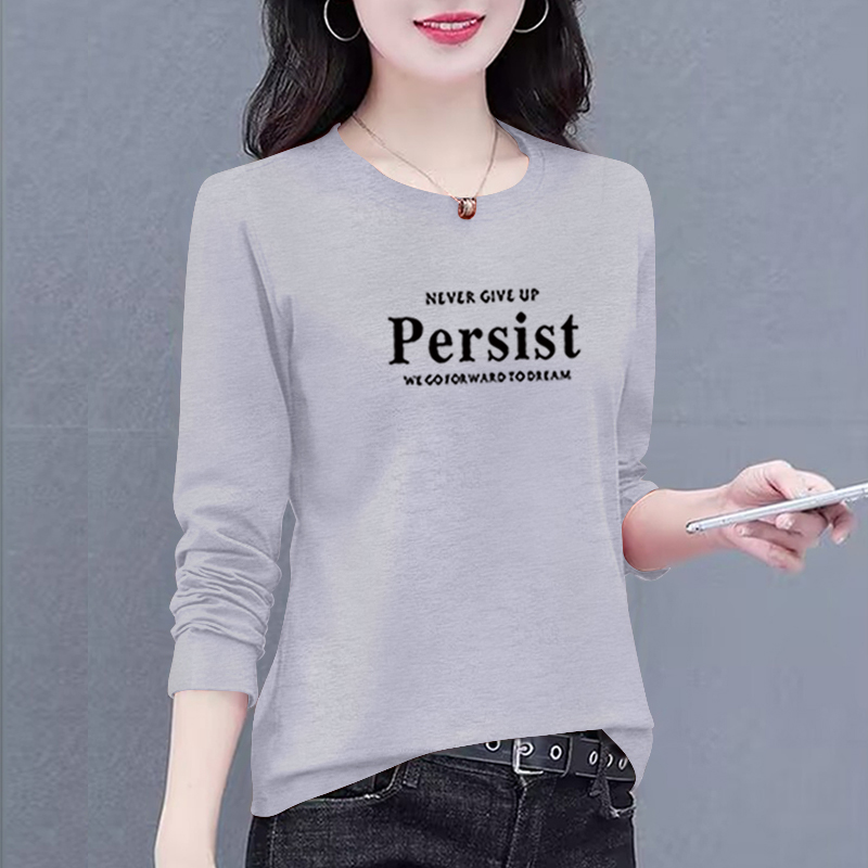纯棉长袖t恤女春秋新款时尚宽松显瘦洋气百搭圆领休闲上衣打底衫