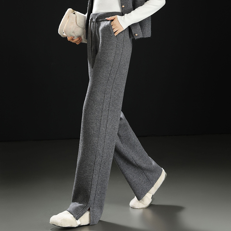 哥弟阿玛施正品羊毛窄版阔腿裤女2025秋冬高腰垂感加厚直筒外穿裤