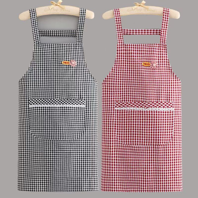 棉布围裙厨房棉麻背带围腰围裙防油污反穿衣定印制围裙厂家批发