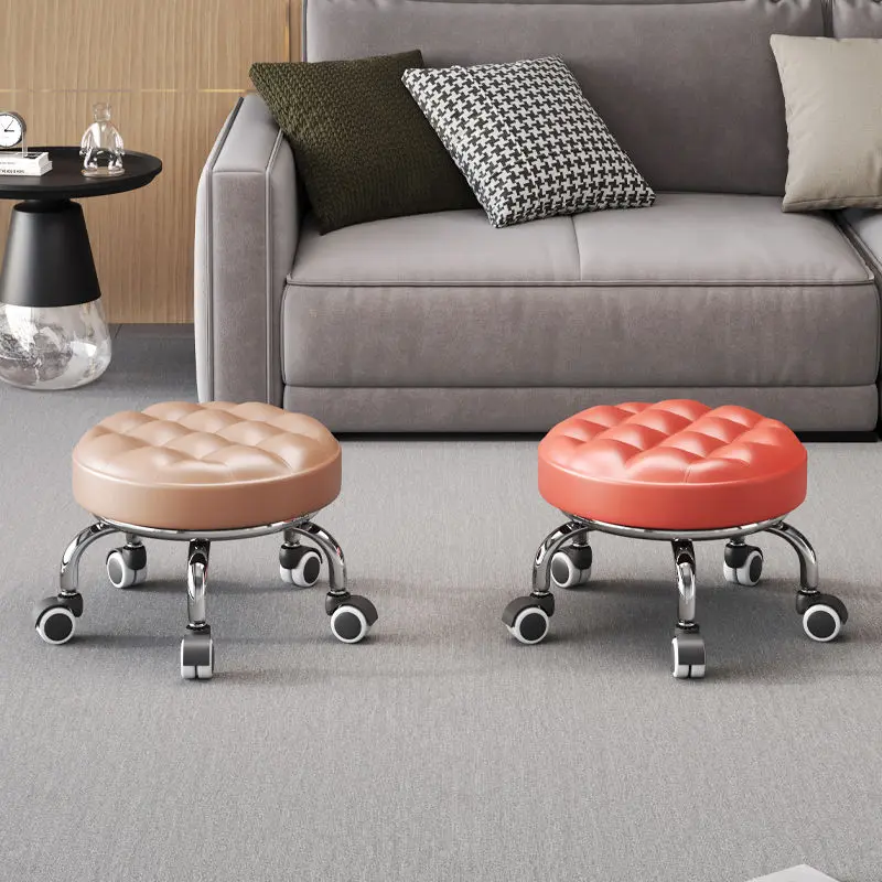 金属滑轮凳子客厅家用创意旋转皮凳可移动美缝垫脚脚踏凳小凳