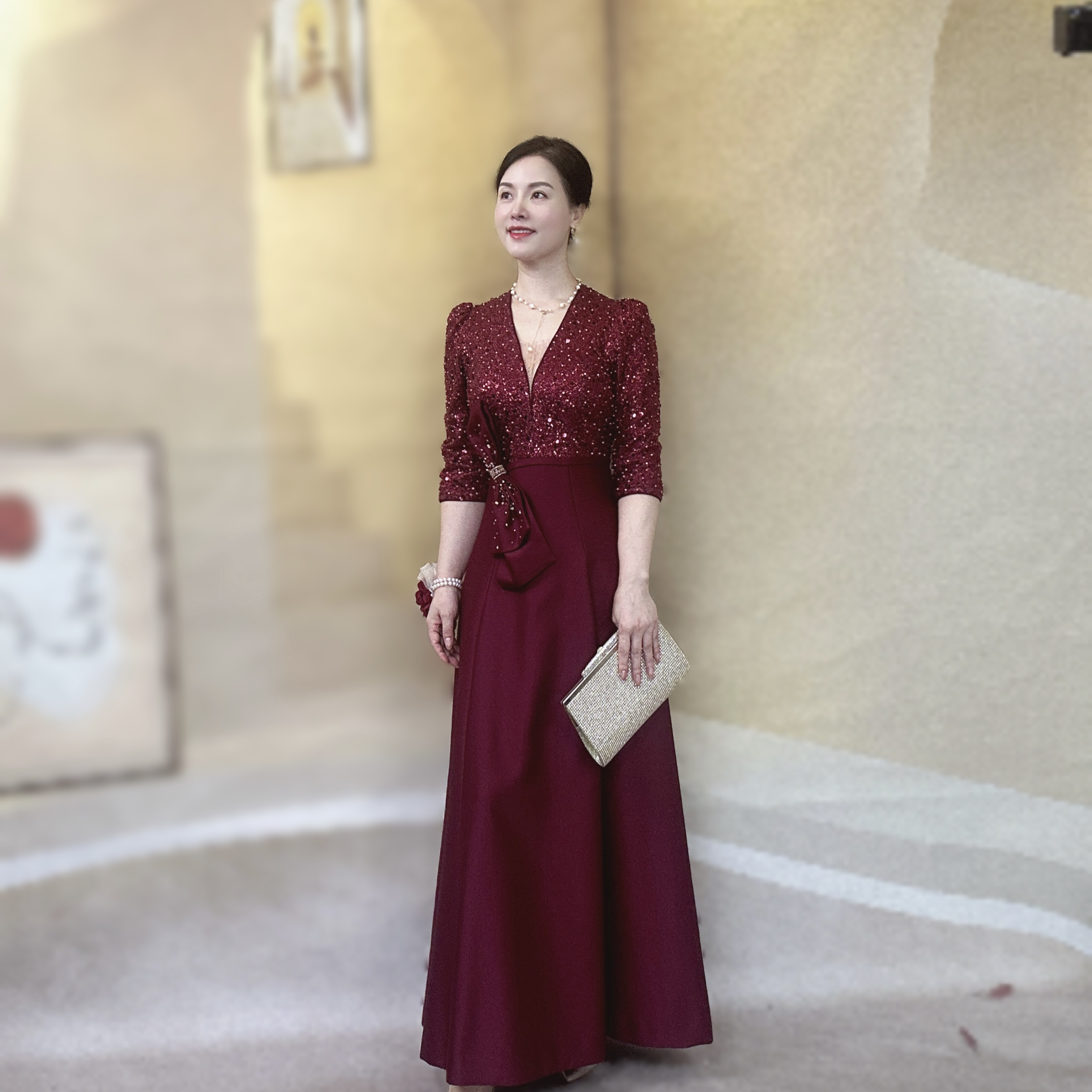 【喜妃琳】0056喜婆婆喜妈妈婚宴礼服A摆遮肉显瘦优雅气质年轻减龄