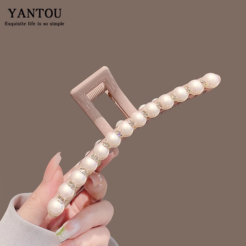 优雅甜美粉色珍珠高级感抓夹女后脑勺鲨鱼夹亚克力大号发夹女发抓