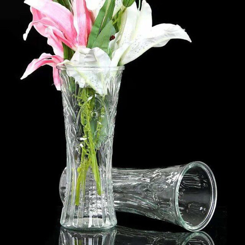 【店长推荐】孔雀羽配套玻璃花瓶 晶莹剔透透明花瓶30cm高