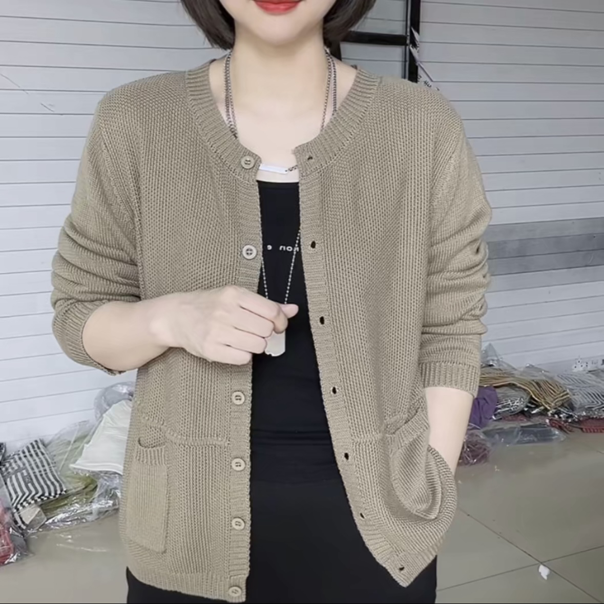 时尚宽松休闲毛衣针织衫开衫百搭春秋外搭上衣韩版显瘦