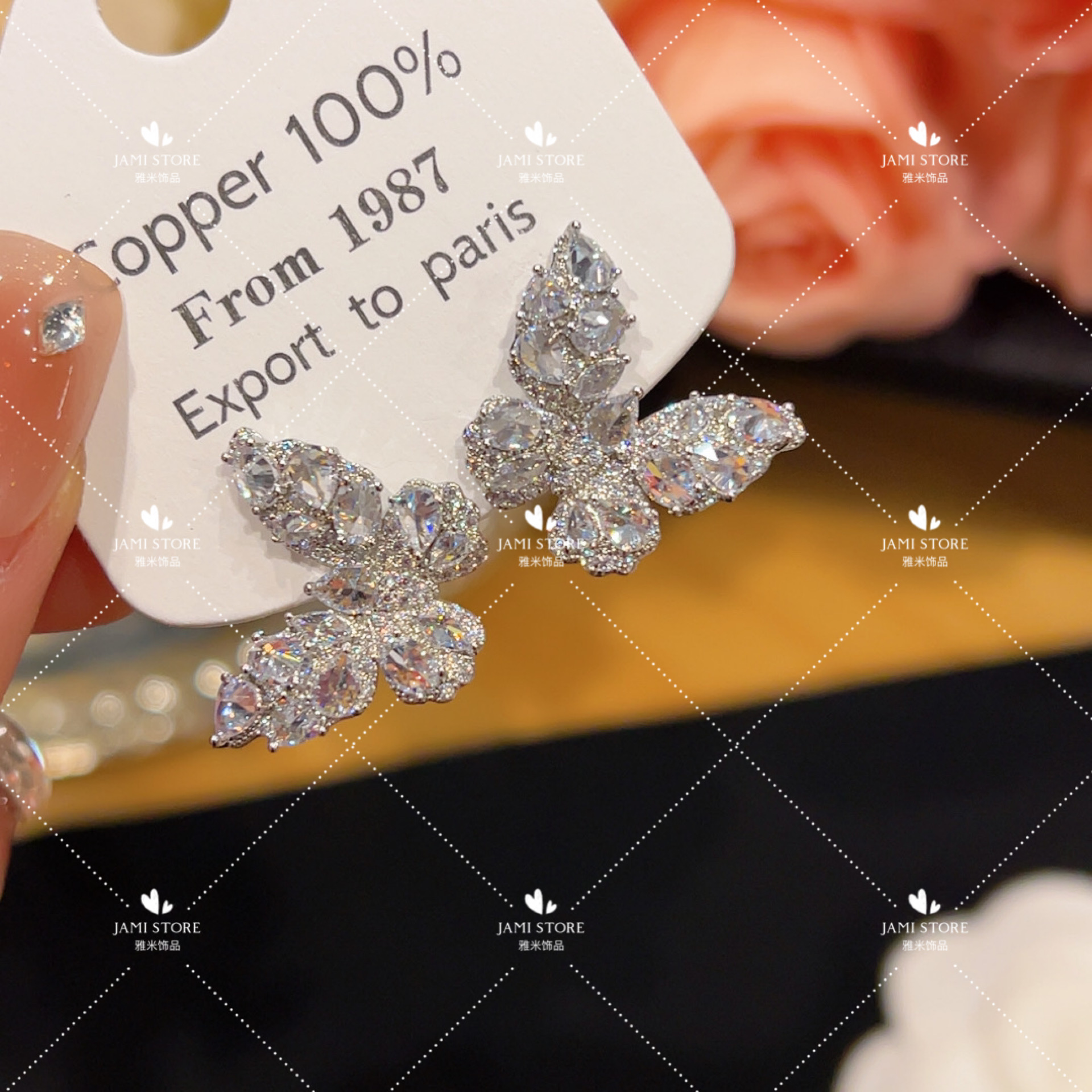 镀K金 Jami 蝴蝶满钻轻奢耳环精致仙气时尚超闪