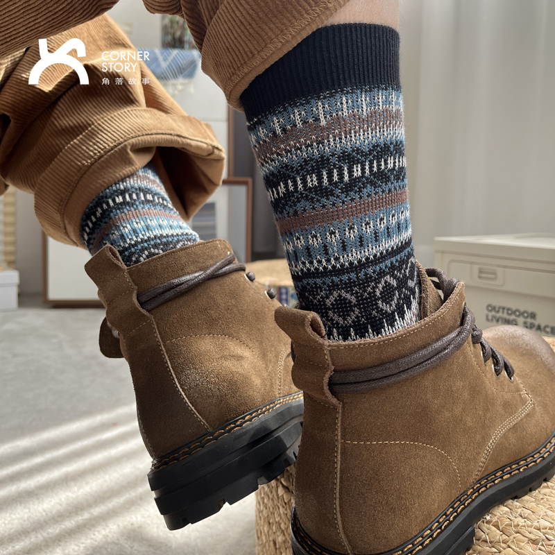 男袜复古咔叽风秋冬中筒袜个性工装风吸汗防臭无线头棉袜无骨长袜