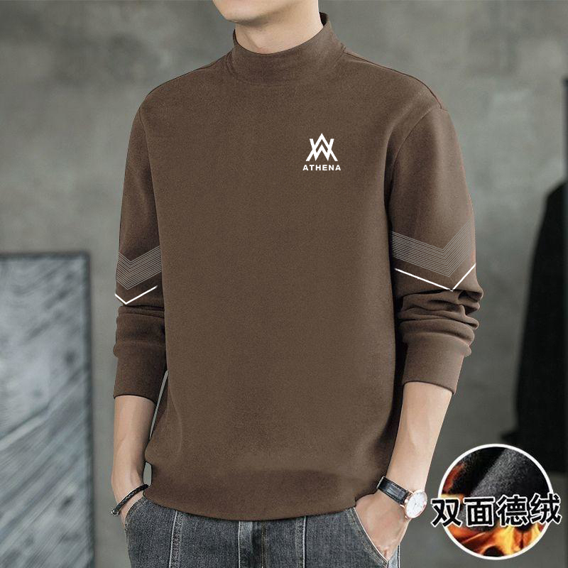 秋冬季德绒内搭打底衫男士长袖t恤半高领秋衣潮牌上衣服品质男装