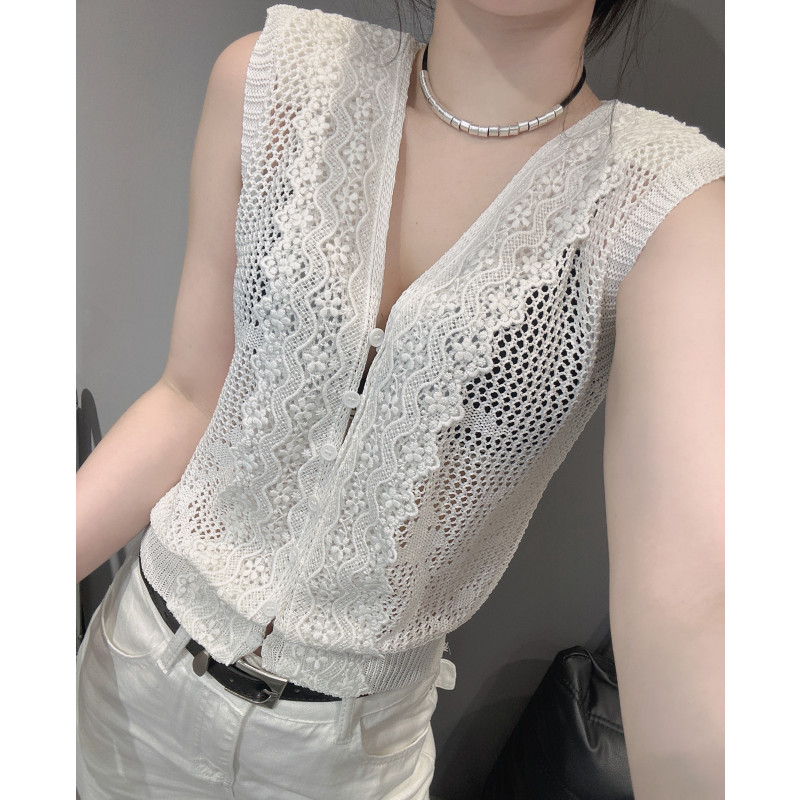夏新款修身外搭V领冰丝针织开衫女无袖背心马甲空调针织衫女短袖