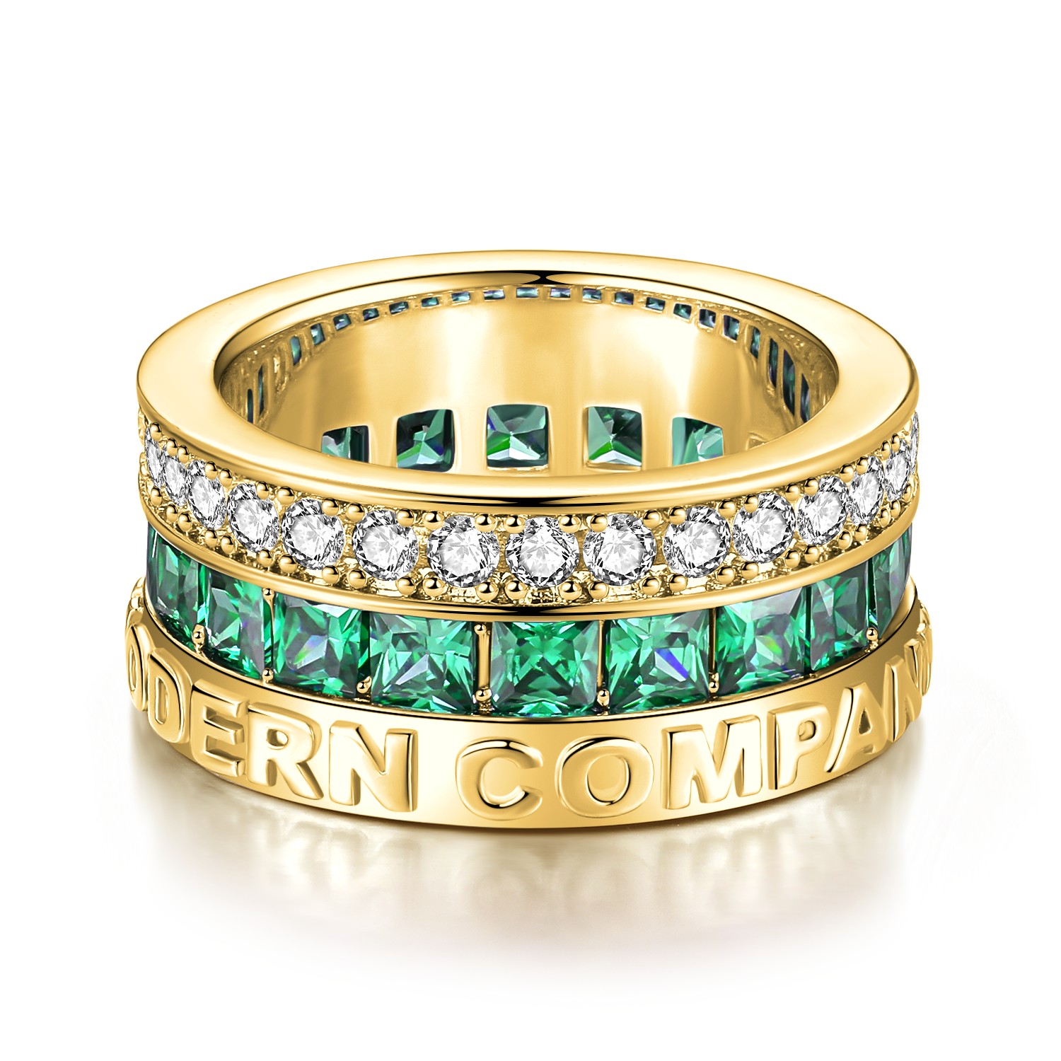 铜合金合成锆石戒指 VSCH 方格菱形戒指（金绿）