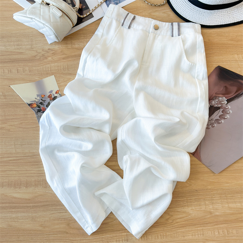 高档天丝亚麻窄版阔腿裤2025夏季薄款高腰显瘦垂感直筒女士休闲裤